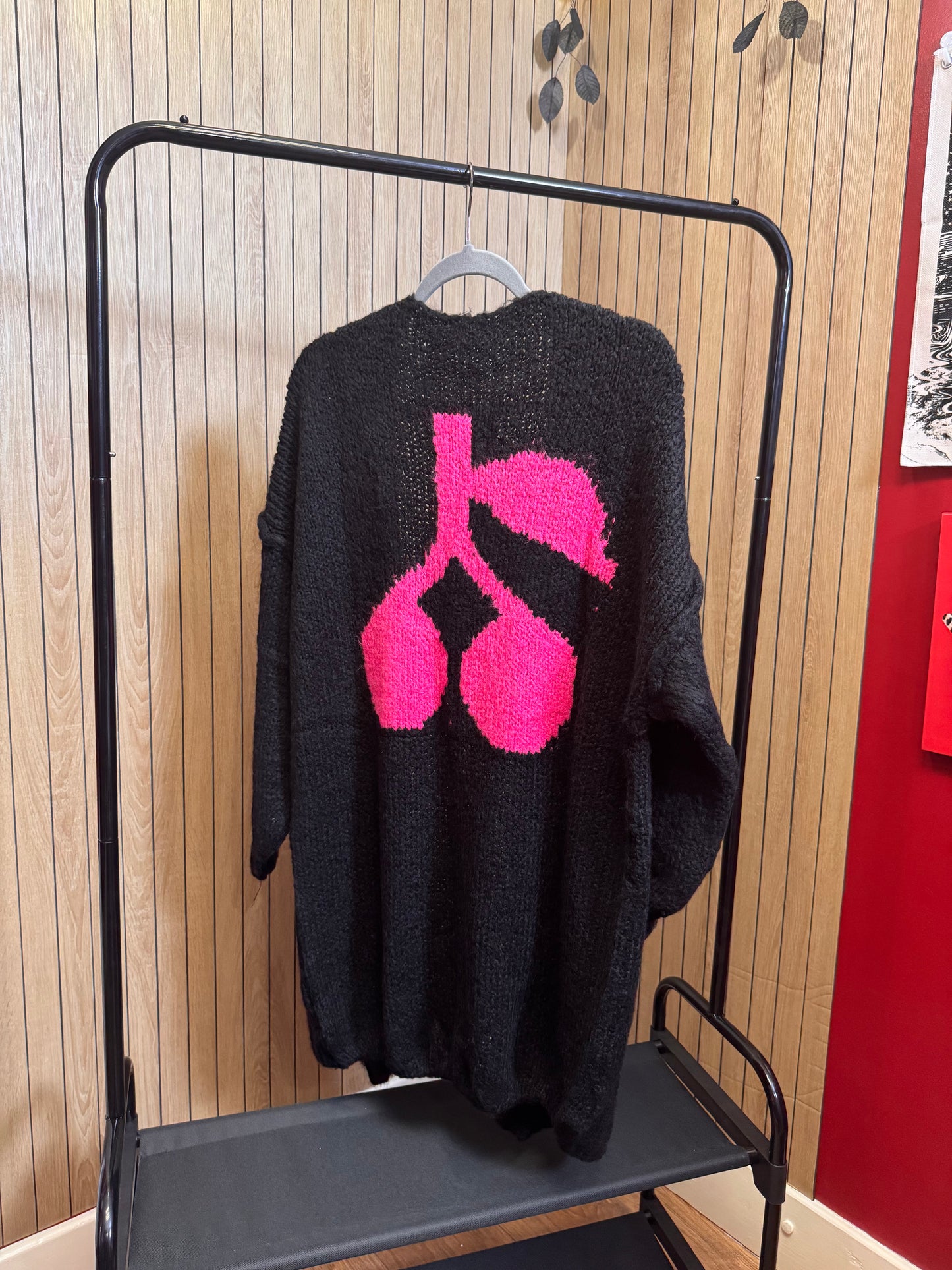 Cherry Longline Knitted Cardigan