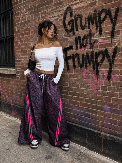 Leopard Contrast Stripe Balloon Leg Trousers