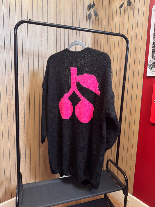Cherry Longline Knitted Cardigan